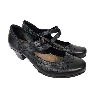 Earth Dione Wide Perforated Black Leather Heel Mary Jane Shoe 8 D